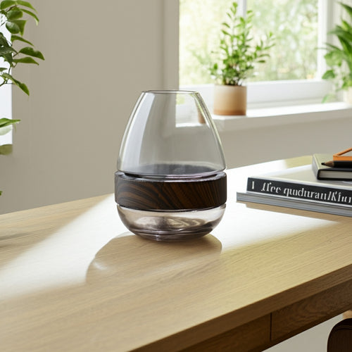 Elegant Decorative Floral Vase w Wood Band | 10" Clear Glass