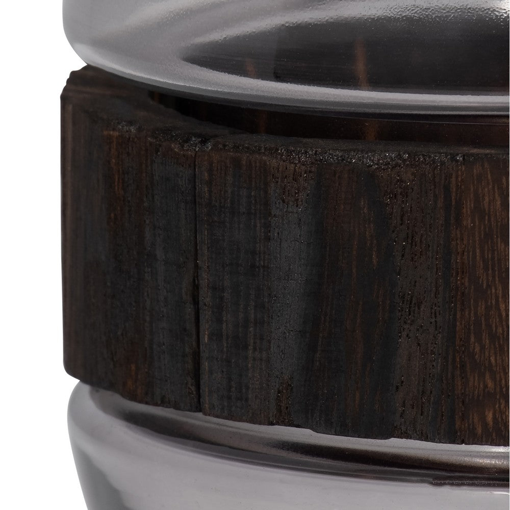 Elegant Decorative Floral Vase w Wood Band | 10" Clear Glass