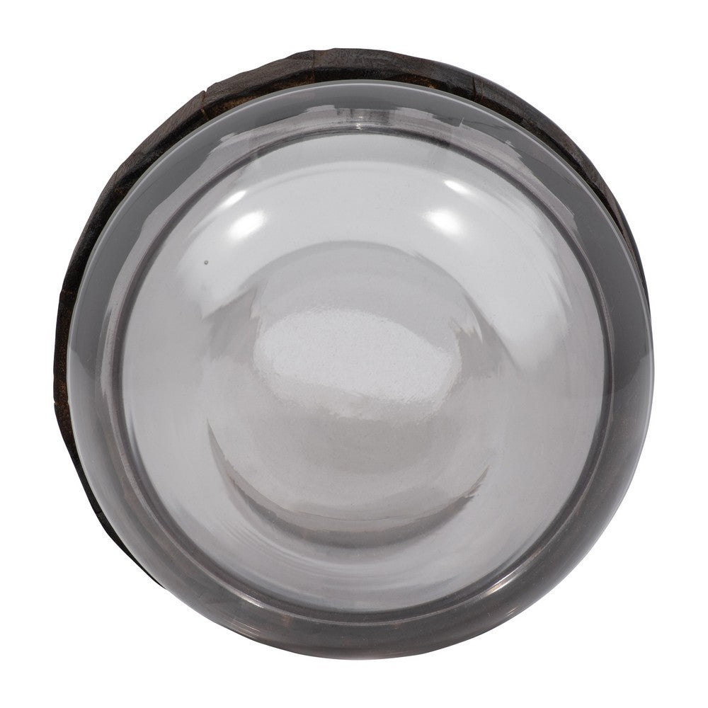 Elegant Decorative Floral Vase w Wood Band | 10" Clear Glass