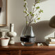 Elegant Decorative Floral Vase w Wood Band | 10" Clear Glass