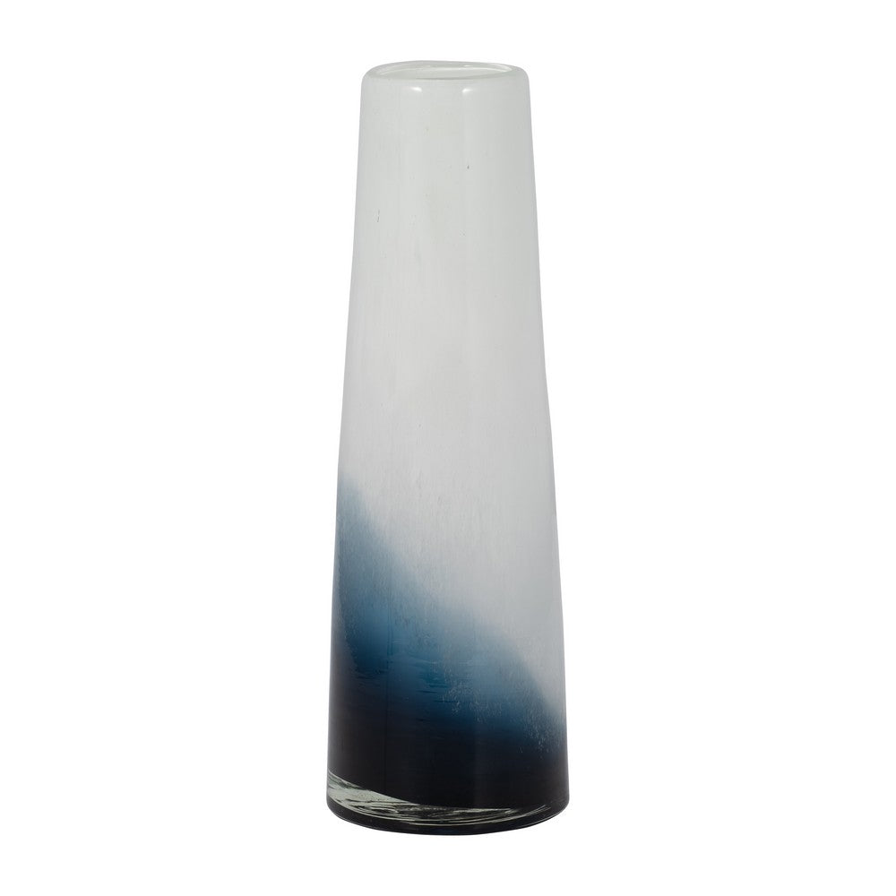 Decorative Flower Vase | 15" Glossy White Blue Glass | Stoic Modern Art