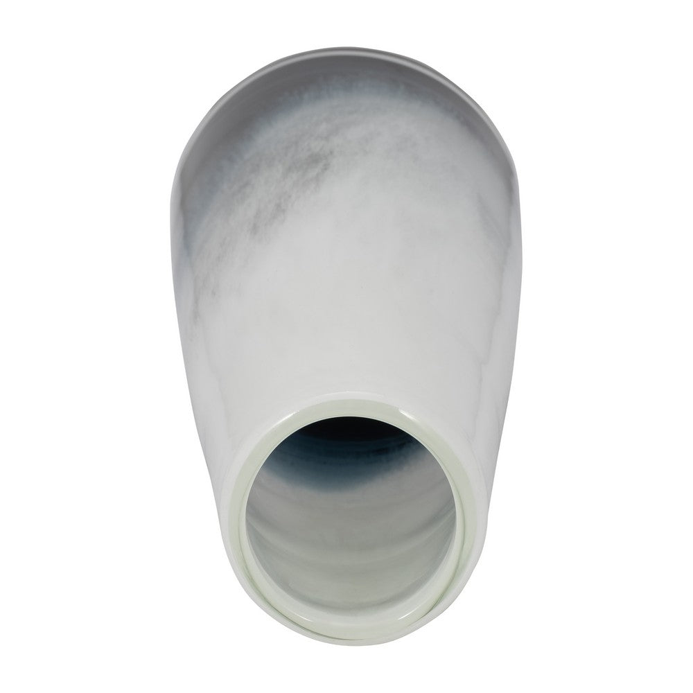 Decorative Flower Vase | 15" Glossy White Blue Glass | Stoic Modern Art