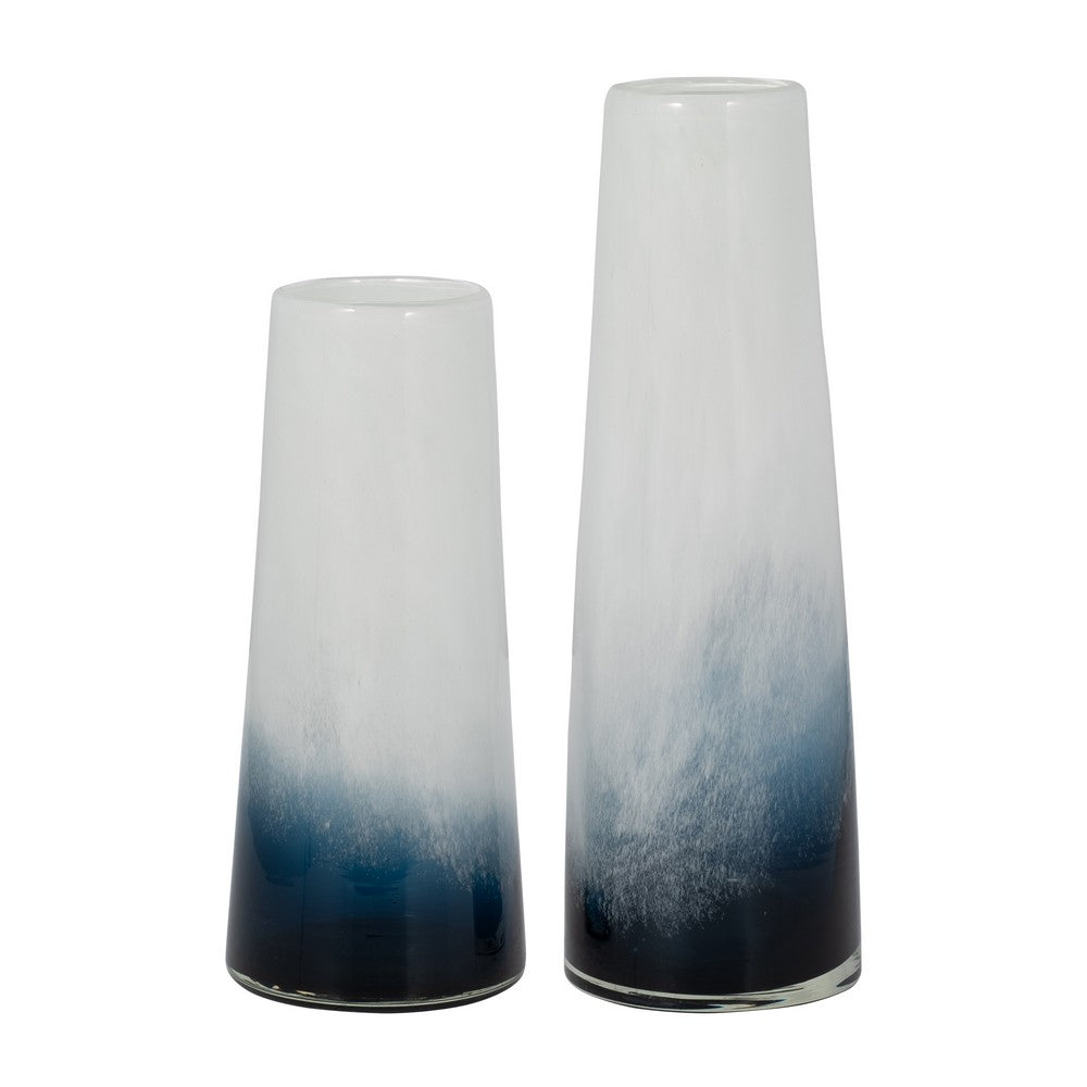 Decorative Flower Vase | 15" Glossy White Blue Glass | Stoic Modern Art