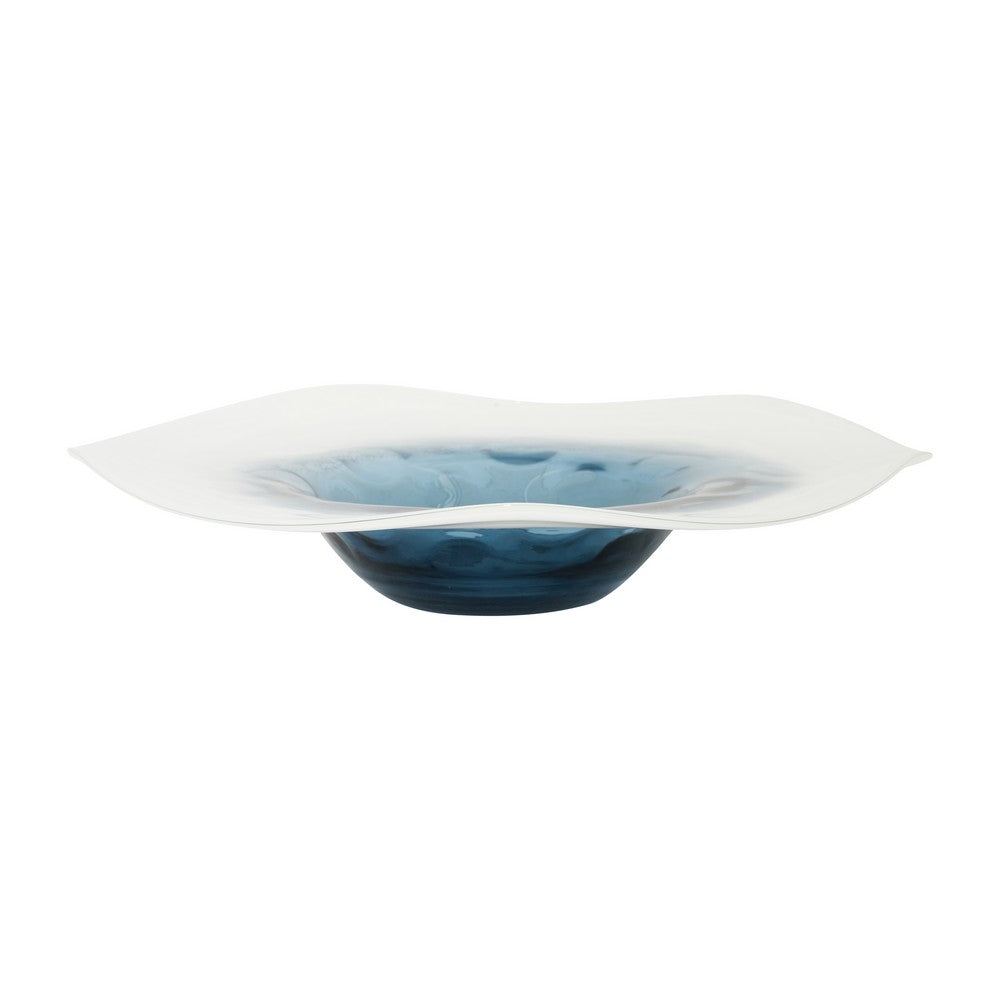 Decorative Centerpiece Bowl | 12" | Dark Blue Waters & White Glass