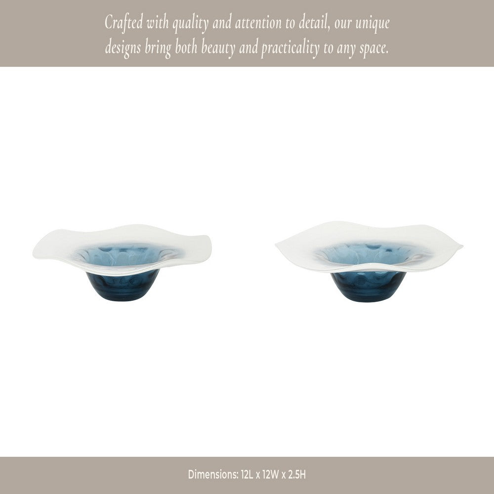 Decorative Centerpiece Bowl | 12" | Dark Blue Waters & White Glass