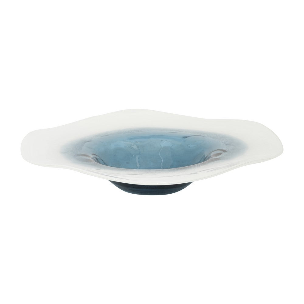Decorative Centerpiece Bowl | 12" | Dark Blue Waters & White Glass