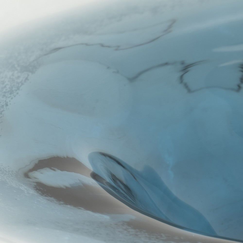 Decorative Centerpiece Bowl | 12" | Dark Blue Waters & White Glass