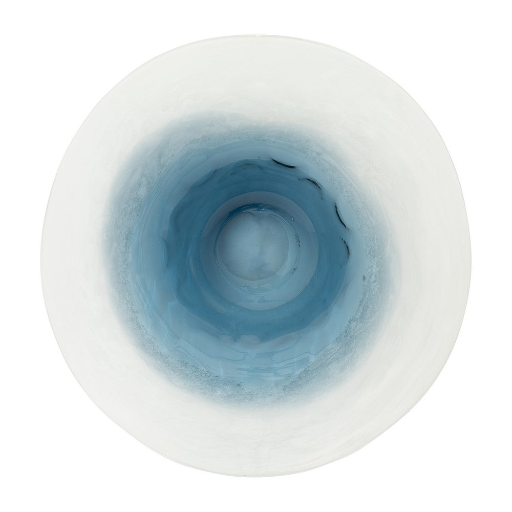 Decorative Centerpiece Bowl | 12" | Dark Blue Waters & White Glass
