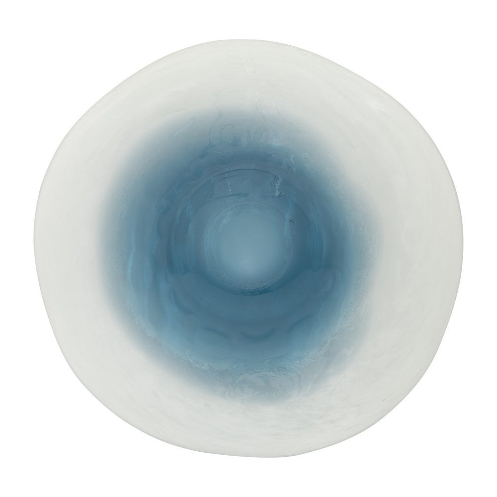 Decorative Centerpiece Bowl | 12" | Dark Blue Waters & White Glass