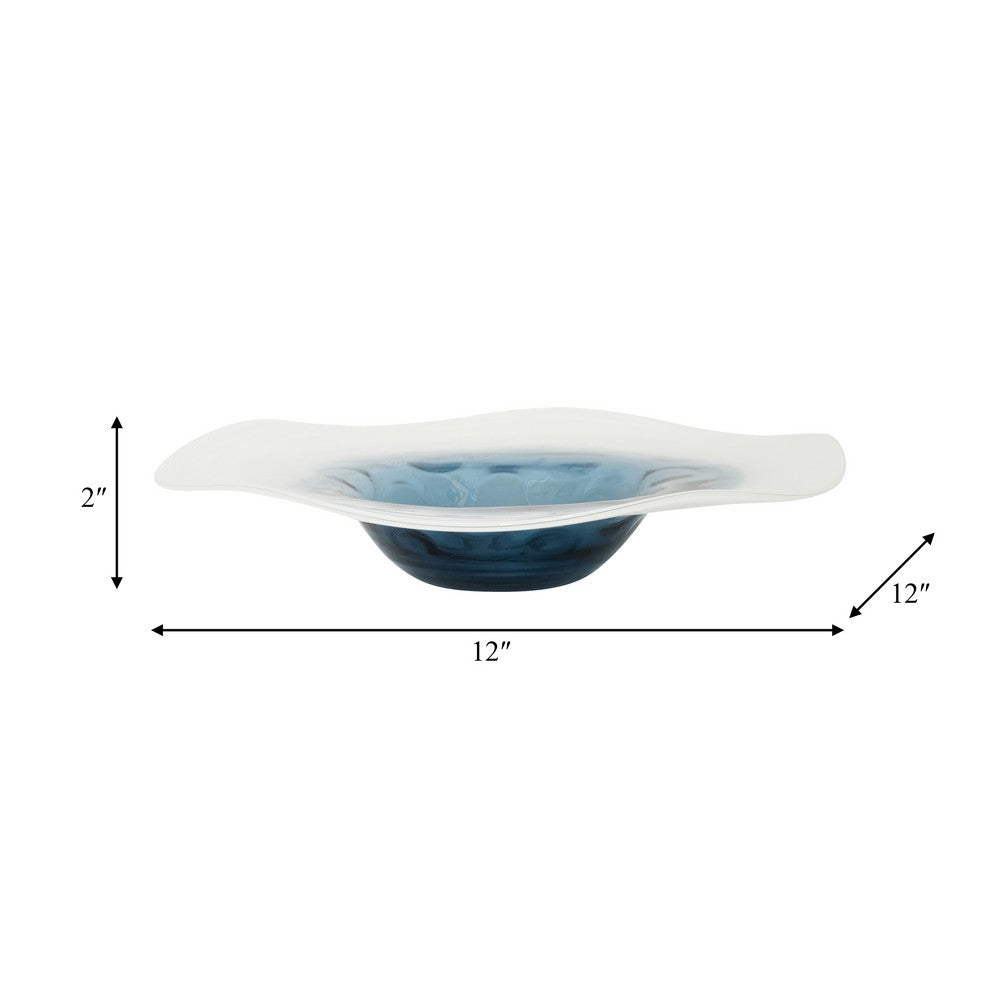 Decorative Centerpiece Bowl | 12" | Dark Blue Waters & White Glass
