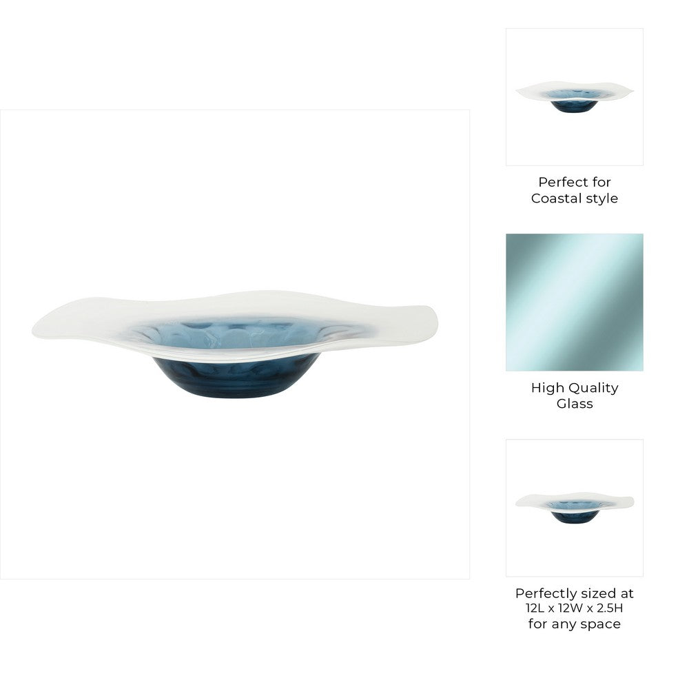 Decorative Centerpiece Bowl | 12" | Dark Blue Waters & White Glass