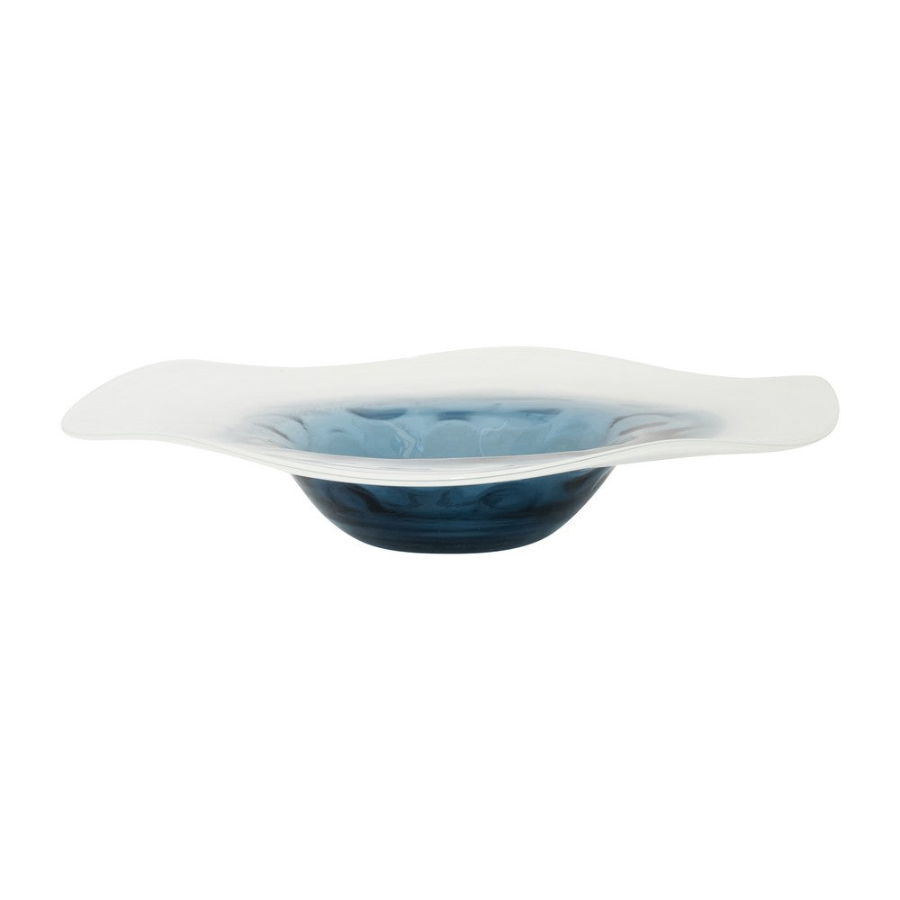 Decorative Centerpiece Bowl | 12" | Dark Blue Waters & White Glass