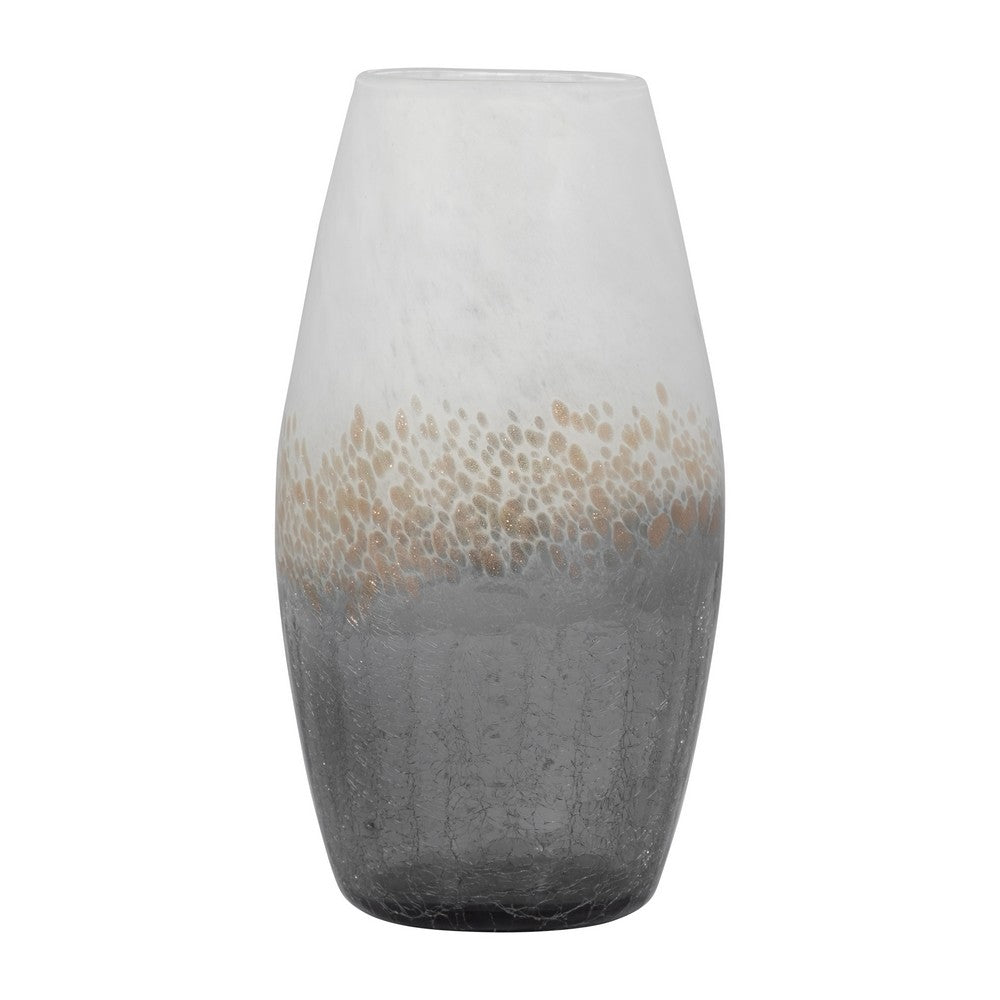 Decorative Flower Vase | 12" Contemporary Ombre Gray White Crackle Glass