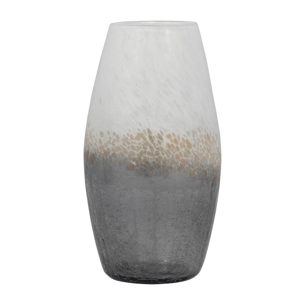 Decorative Flower Vase | 12" Contemporary Ombre Gray White Crackle Glass