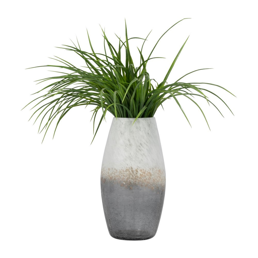 Decorative Flower Vase | 12" Contemporary Ombre Gray White Crackle Glass