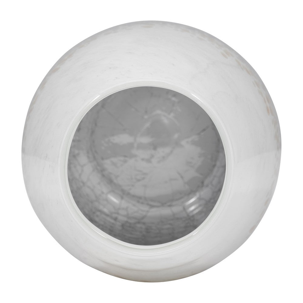 Decorative Flower Vase | 12" Contemporary Ombre Gray White Crackle Glass