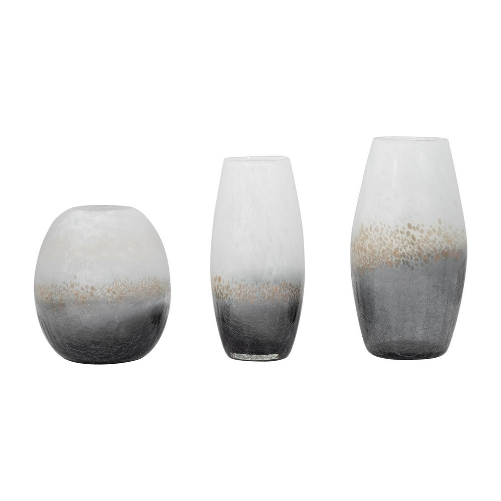 Decorative Flower Vase | 12" Contemporary Ombre Gray White Crackle Glass