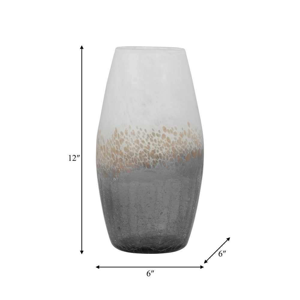Decorative Flower Vase | 12" Contemporary Ombre Gray White Crackle Glass