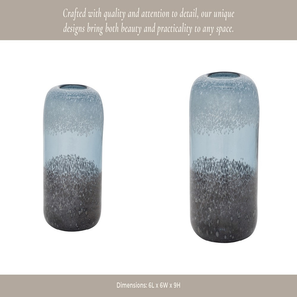 Elegant Ombre Flower Vase | 9" | Black | White | & Blue Clear Glass