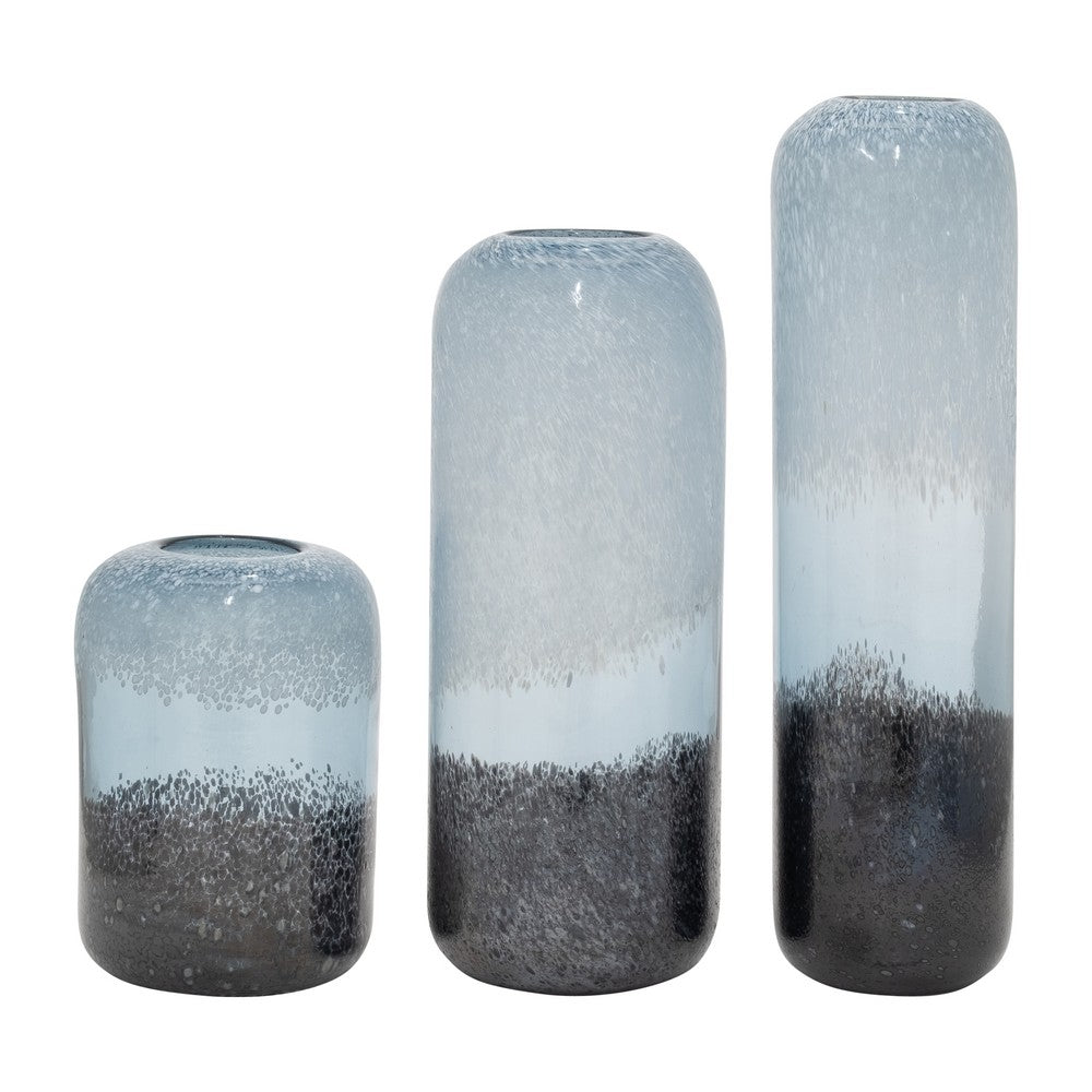 Elegant Ombre Flower Vase | 9" | Black | White | & Blue Clear Glass