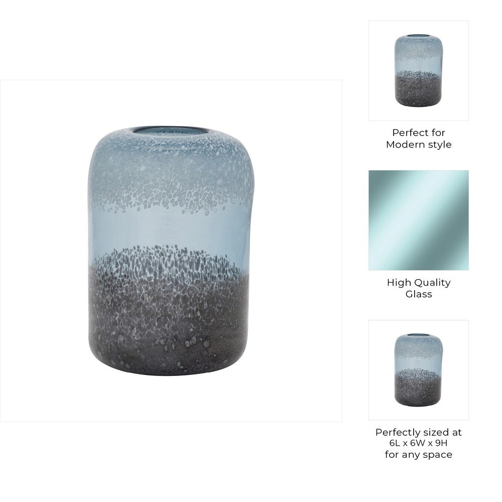 Elegant Ombre Flower Vase | 9" | Black | White | & Blue Clear Glass