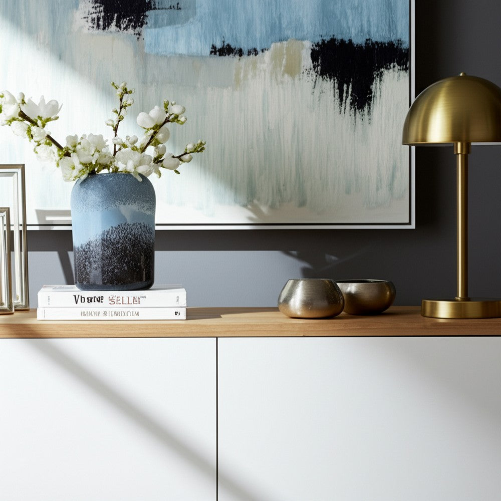 Elegant Ombre Flower Vase | 9" | Black | White | & Blue Clear Glass