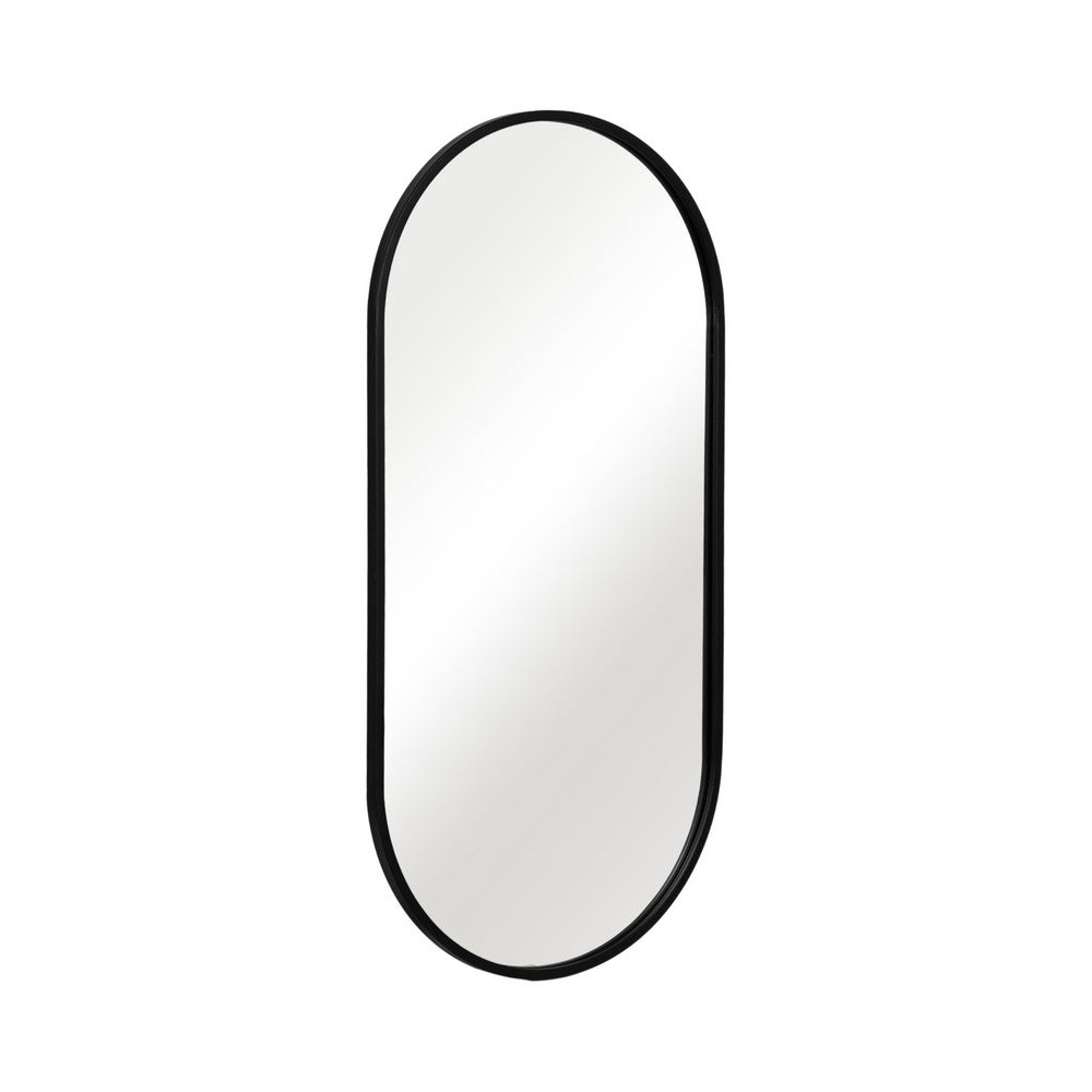 Decorative Oval Wall Mirror | 24x39 Portrait Black Iron Frame | Wood Back