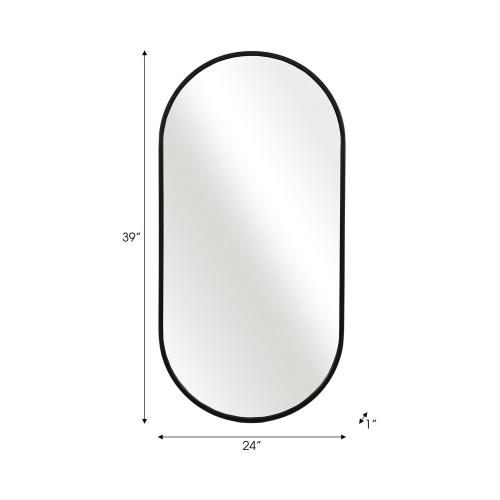 Decorative Oval Wall Mirror | 24x39 Portrait Black Iron Frame | Wood Back