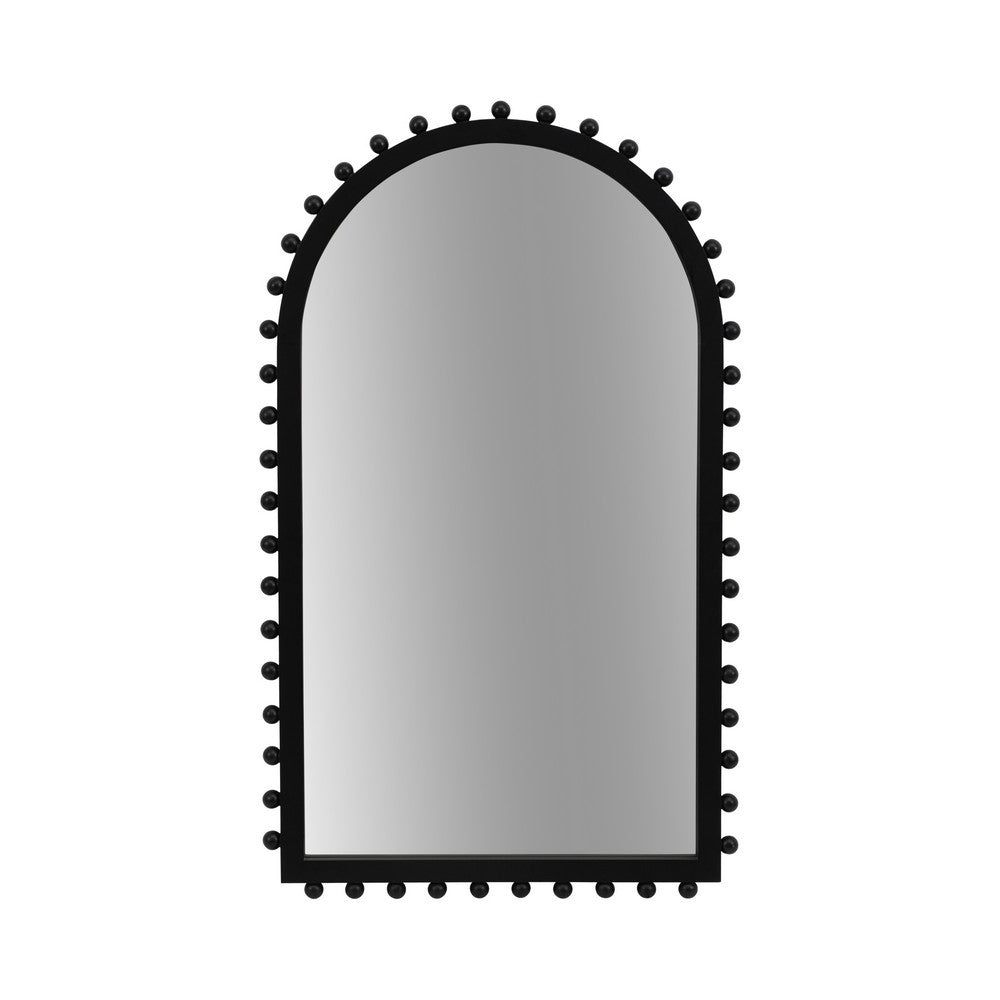 Antique Wall Mirror | 39" Black Beaded Arched Pine Wood Frame