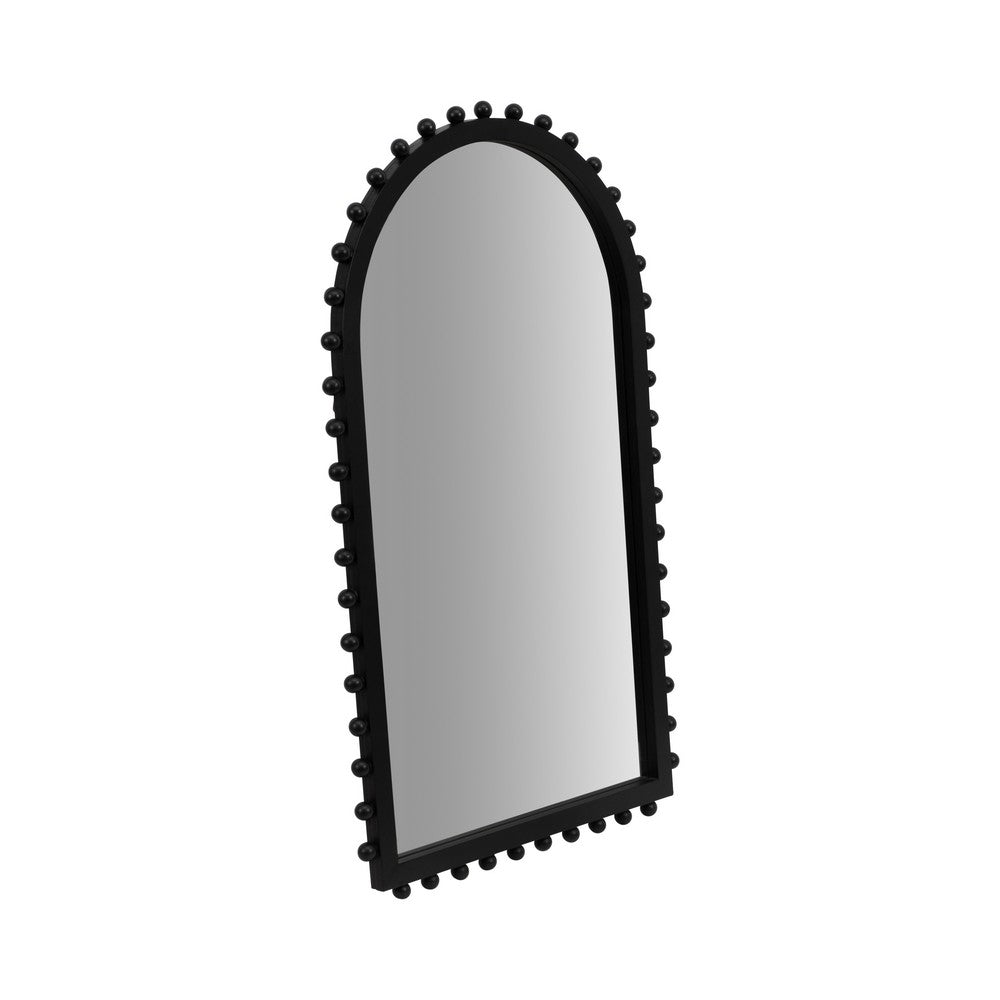 Antique Wall Mirror | 39" Black Beaded Arched Pine Wood Frame