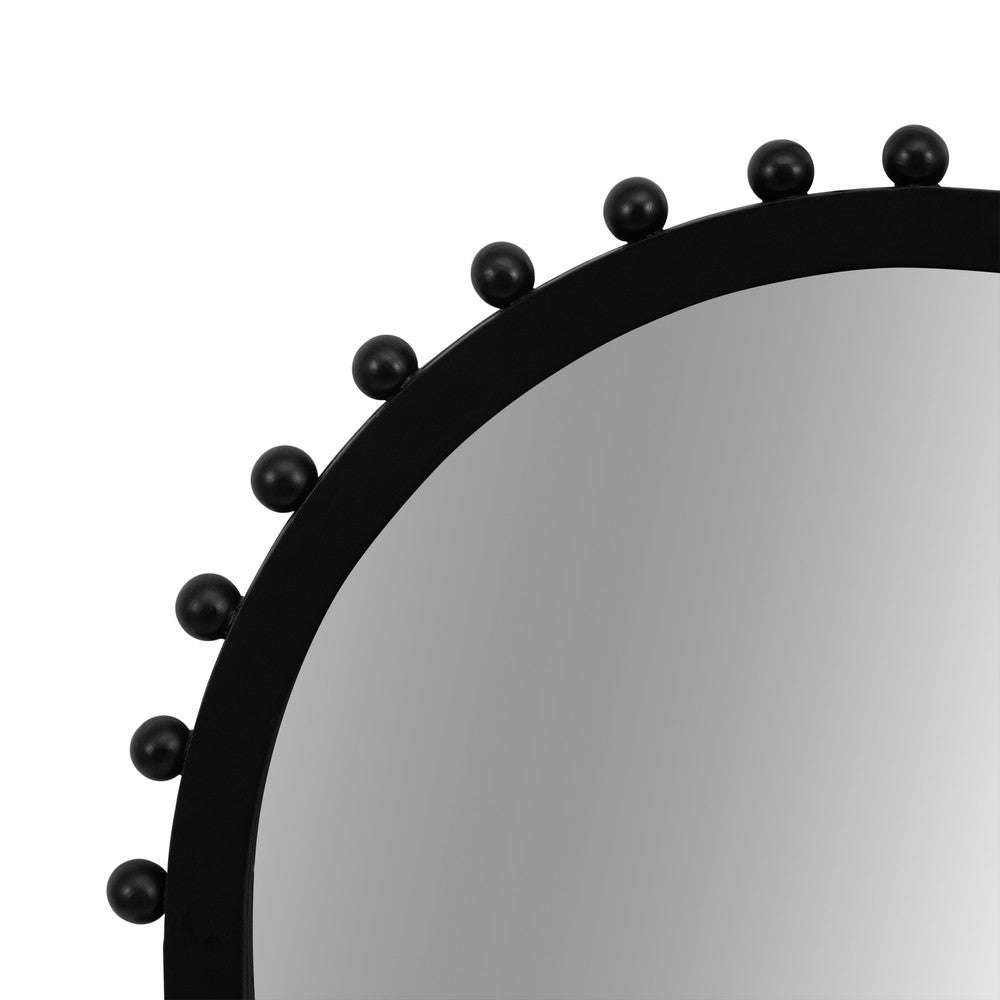 Antique Wall Mirror | 39" Black Beaded Arched Pine Wood Frame