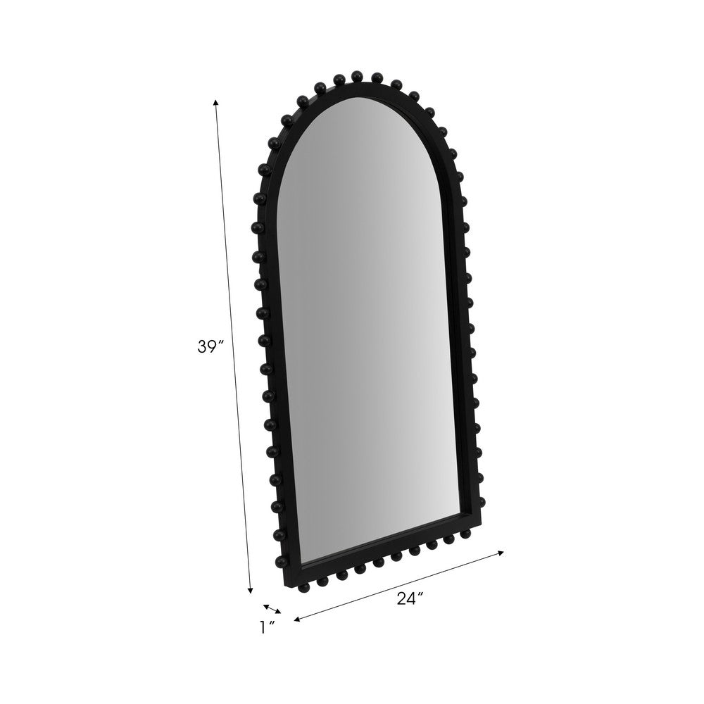 Antique Wall Mirror | 39" Black Beaded Arched Pine Wood Frame