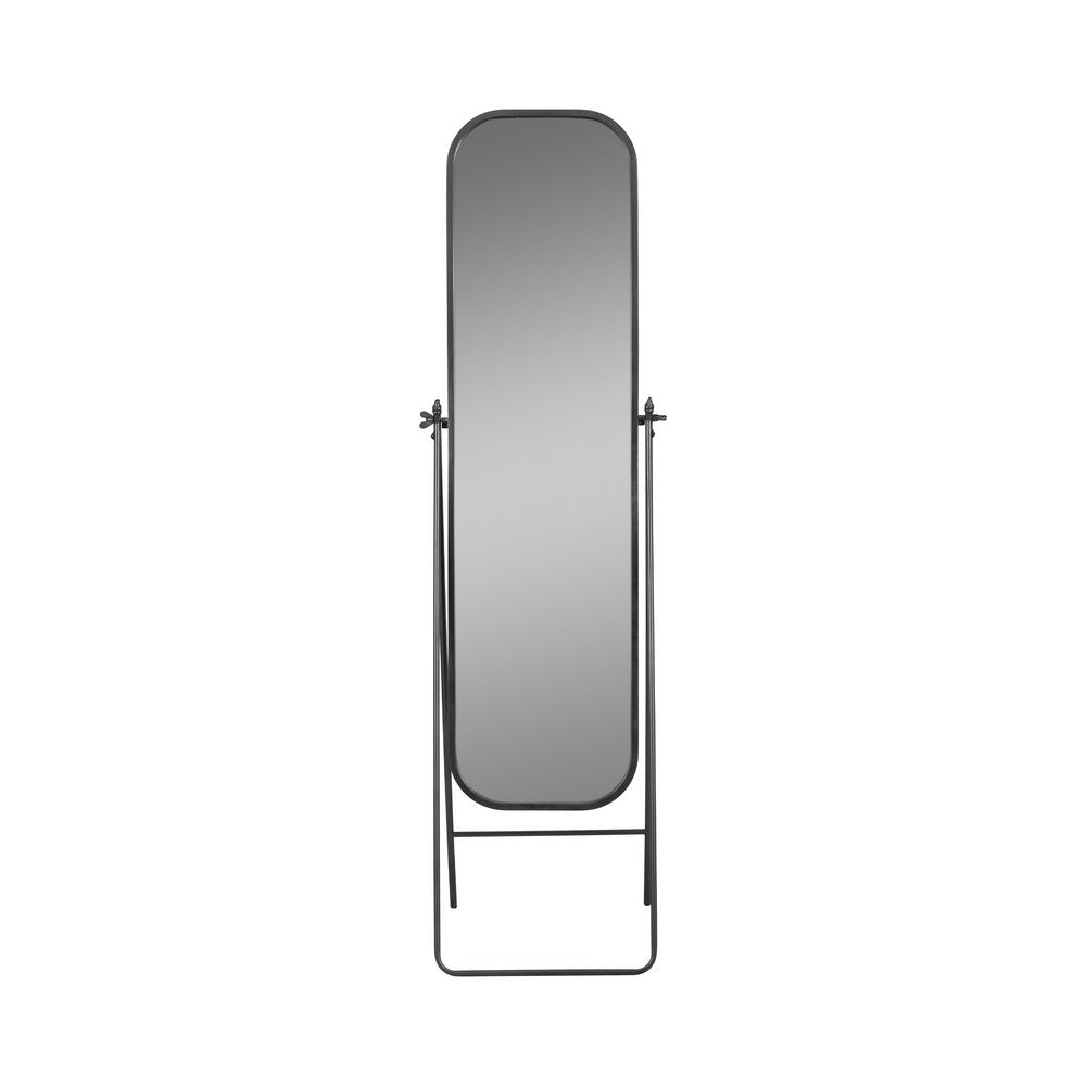 Accent Floor Mirror on Stand | 70" | Black Iron Rounded Edge Frame