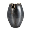 Oval Accent Vase | Chipped Ruffled Rim with Gold Edges | 14" Black Metal