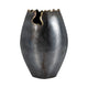 Oval Accent Vase | Chipped Ruffled Rim with Gold Edges | 14" Black Metal