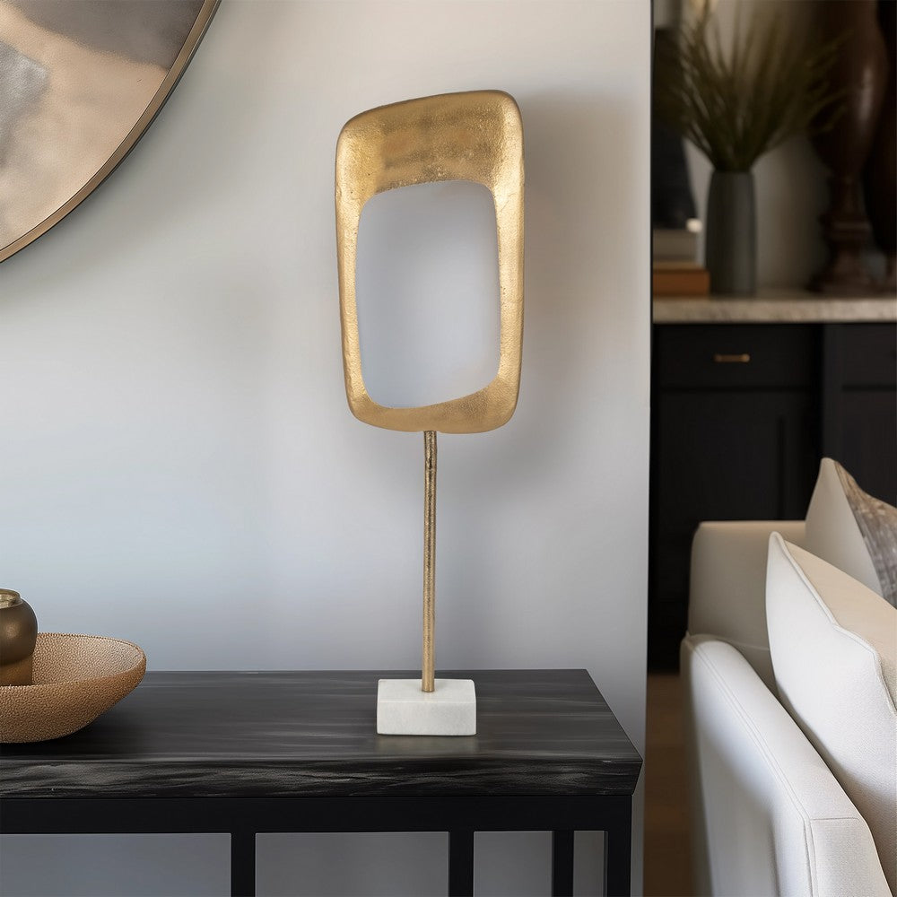 Unique Accent Sculpture Tabletop Decor | 27" Gold Metal | White Marble