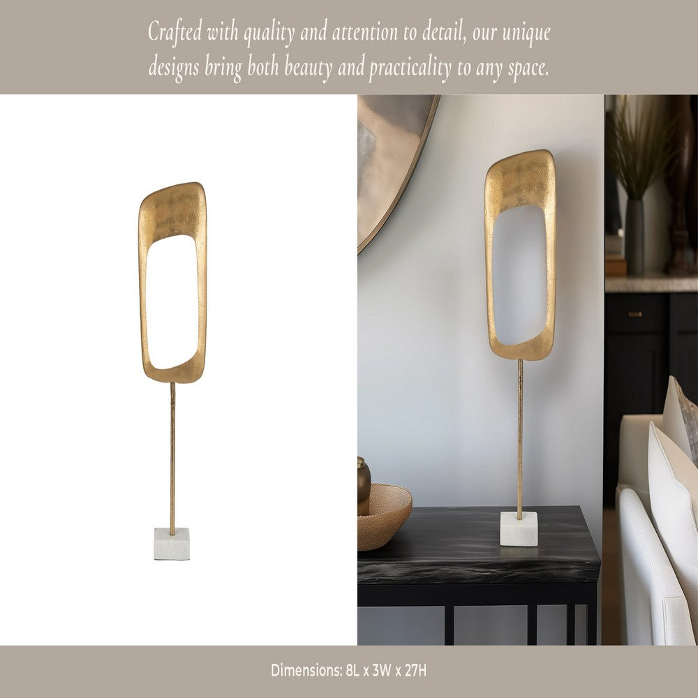 Unique Accent Sculpture Tabletop Decor | 27" Gold Metal | White Marble