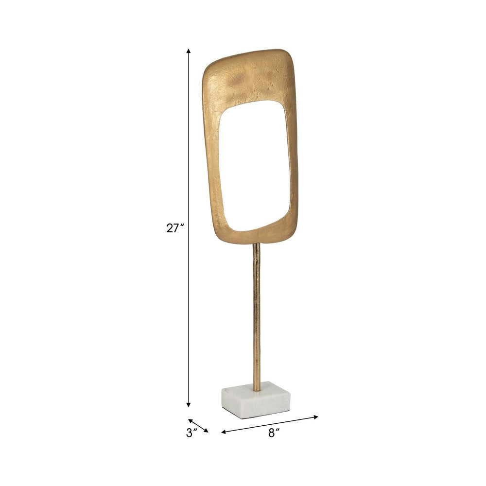 Unique Accent Sculpture Tabletop Decor | 27" Gold Metal | White Marble