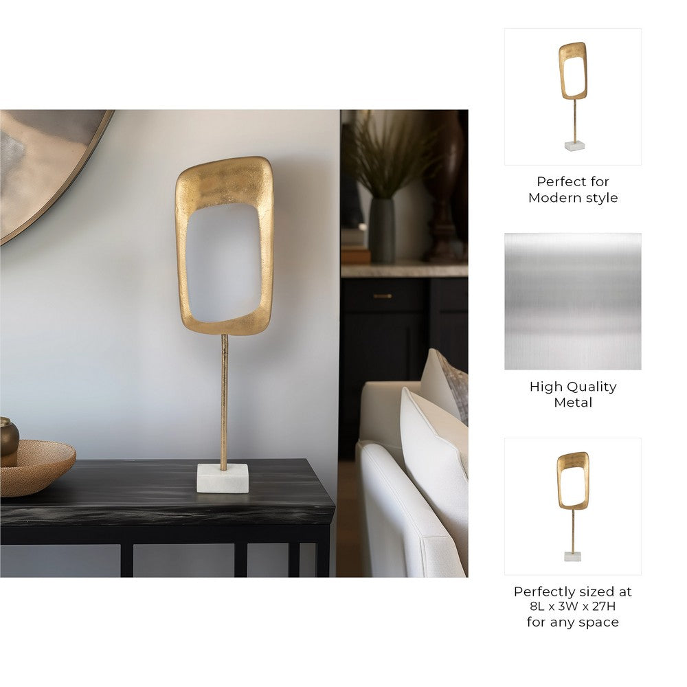 Unique Accent Sculpture Tabletop Decor | 27" Gold Metal | White Marble