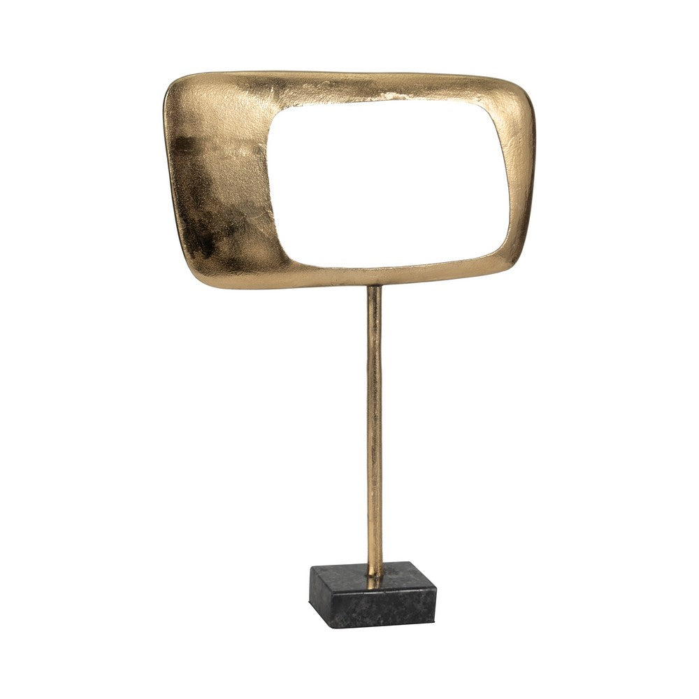 Rhombus Sculpture for Tabletop Decor | 20" Gold Metal | Black Marble