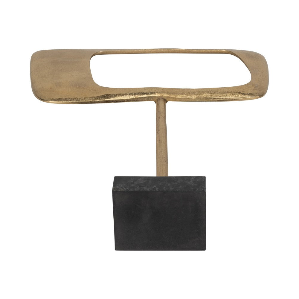 Rhombus Sculpture for Tabletop Decor | 20" Gold Metal | Black Marble