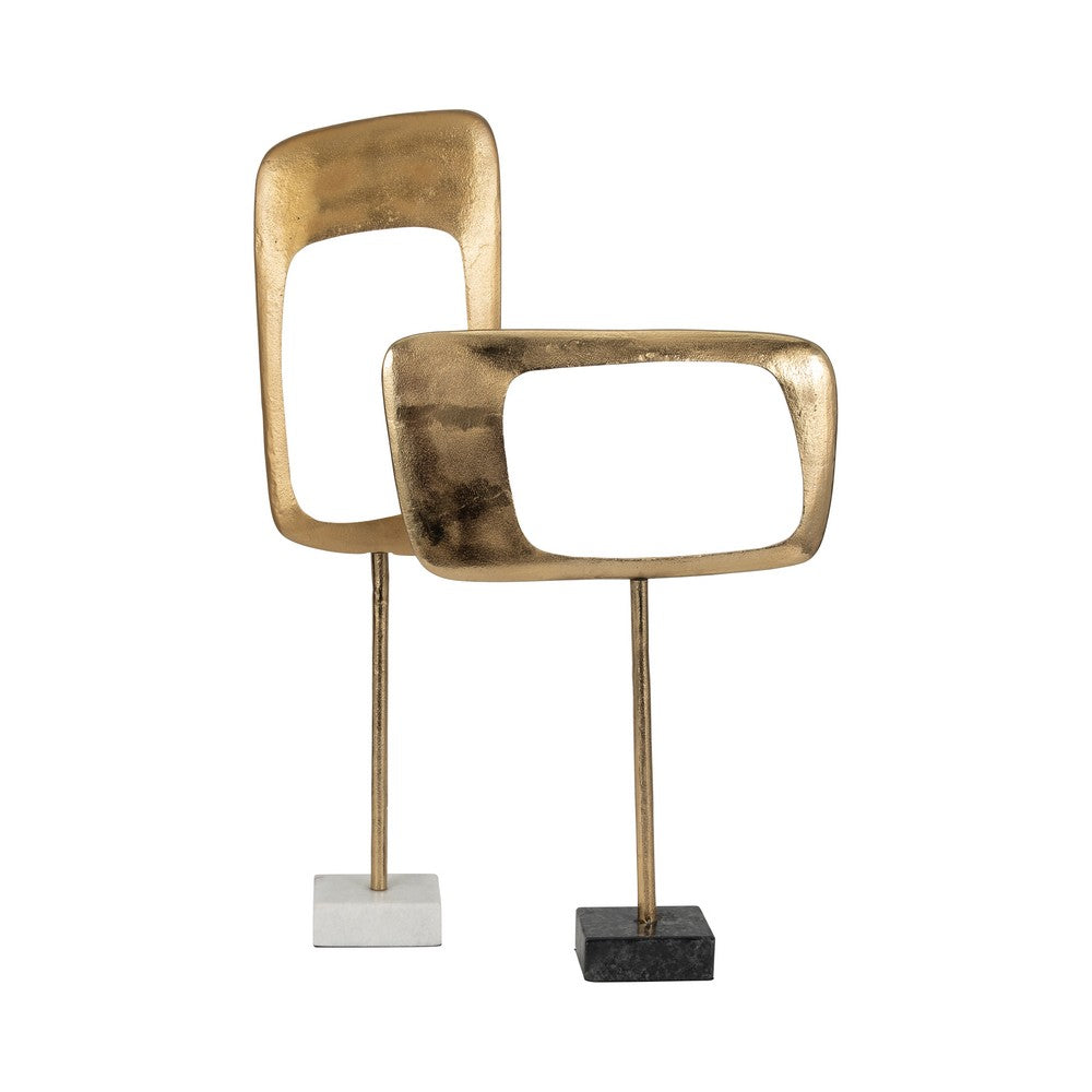 Rhombus Sculpture for Tabletop Decor | 20" Gold Metal | Black Marble