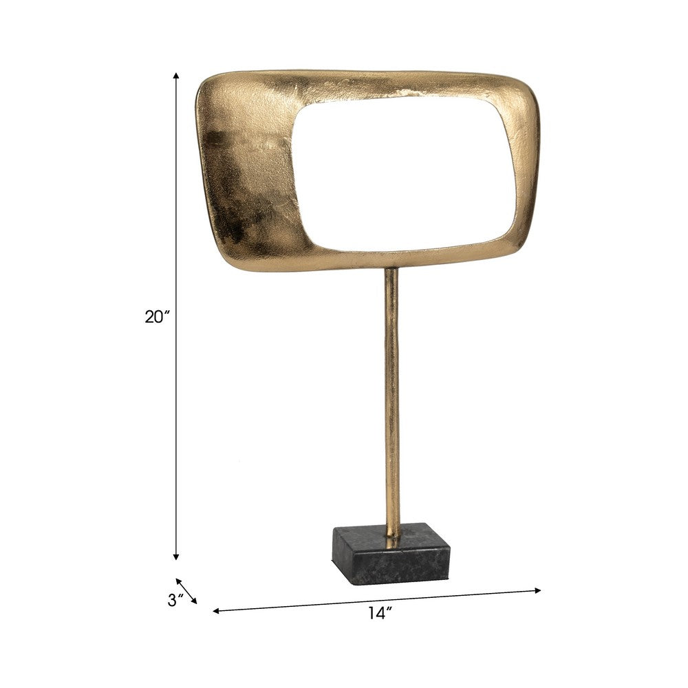 Rhombus Sculpture for Tabletop Decor | 20" Gold Metal | Black Marble
