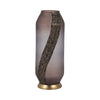 Frosted Glass Vase | Pink Cylinder Shape Textured | Gold Metal Base 15"