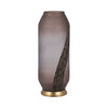 Frosted Glass Vase | Pink Cylinder Shape Textured | Gold Metal Base 15"
