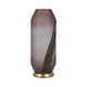 Frosted Glass Vase | Pink Cylinder Shape Textured | Gold Metal Base 15"