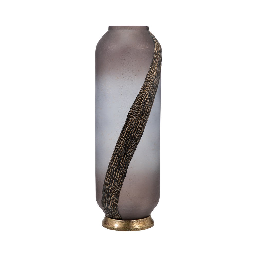 Floral Vase Decor | Blush Pink Frosted Glass | Bronze Detail 20"