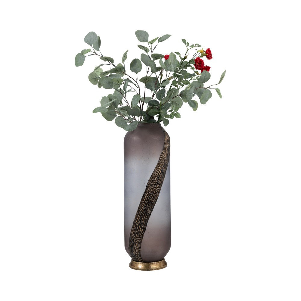 Floral Vase Decor | Blush Pink Frosted Glass | Bronze Detail 20"