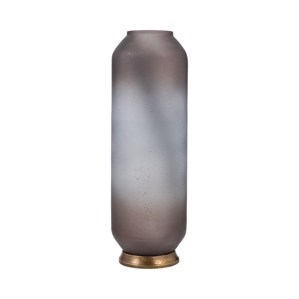 Floral Vase Decor | Blush Pink Frosted Glass | Bronze Detail 20"