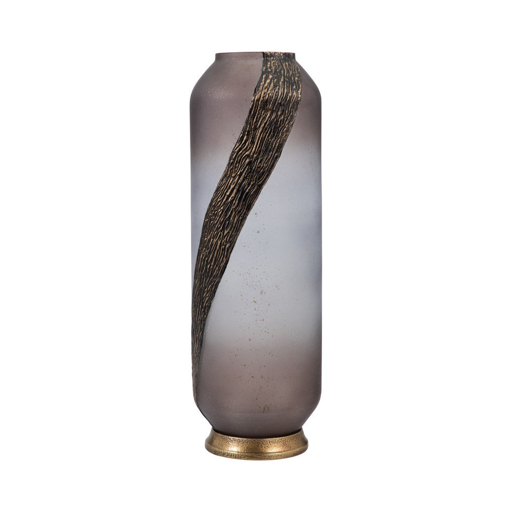 Floral Vase Decor | Blush Pink Frosted Glass | Bronze Detail 20"